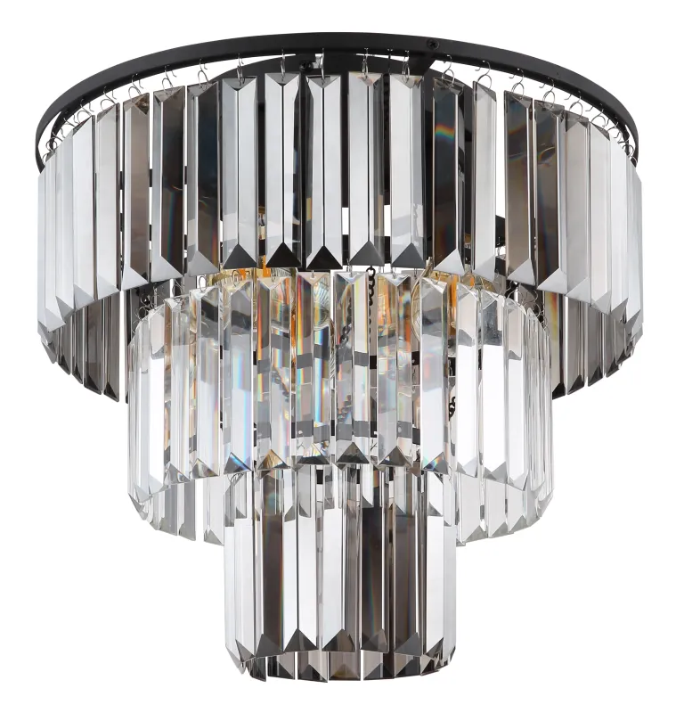 Naxis Ø40 Color humo plafón De Globo Lighting - Naxis &auml;r en vacker plafond tillverkad av mattsvart metall och &auml;r smyckad med kristaller i r&ouml;kf&auml;rgat och klart glas.
