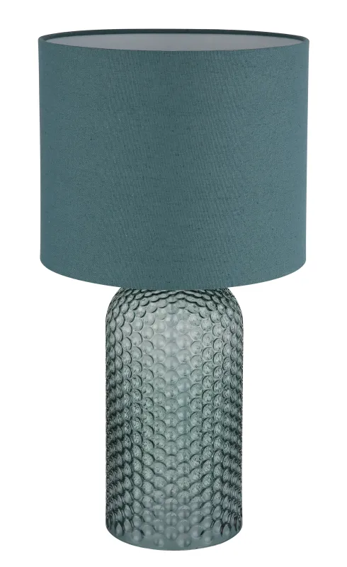 Sofia 50cm Verde lámpara de mesa De Globo Lighting - Bordslampan Sofia imponerar med sin eleganta kombination av en texturerad glaskropp och en cylindrisk textilsk&auml;rm i lyxig gr&ouml;n ton.