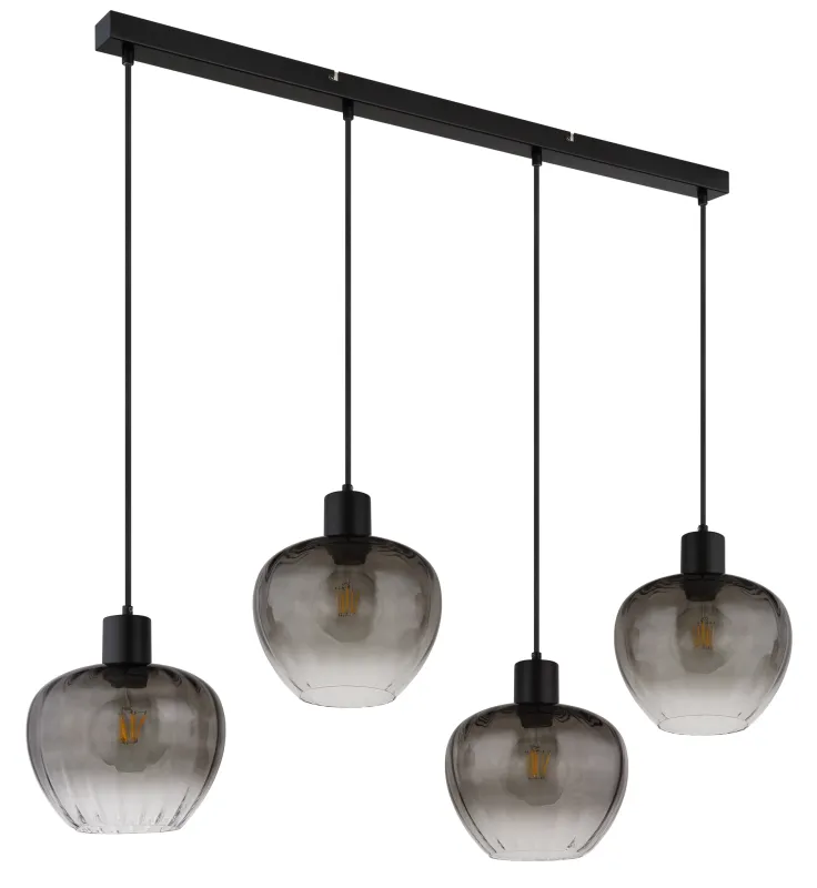 Toy 108cm Color humo Lámpas de techo De Globo Lighting - Med sin raka skena och fyra rundade r&ouml;kf&auml;rgade glaskupor med eleganta r&auml;fflor tillf&ouml;r denna lampa en modern och sofistikerad touch till ditt hem.