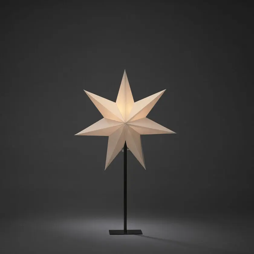 Estrella De Papel Ø40 Grisáceo De Konstsmide - La elegante estrella en color greige reposa sobre un sencillo soporte de metal negro y difunde un brillo suave y agradable.
