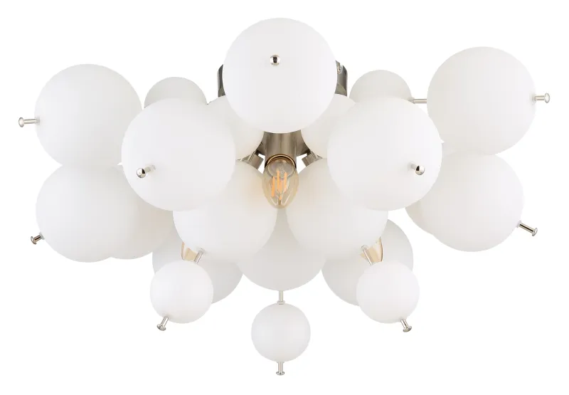 Udo Ø55 Blanco plafón De Globo Lighting - Dess unika design utm&auml;rks av en rund form d&auml;r metallstavar elegant sammanl&auml;nkas med vackra opalglas i olika storlekar.