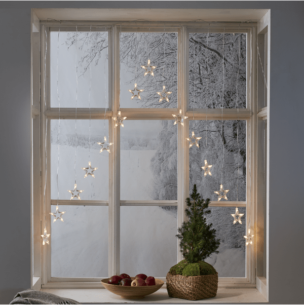 Cortina De Luces DecyStar 1,2m Transparente De Star Trading - Cortina para decoraci&oacute;n de interiores, funciona a pilas con 3 pilas AA, con funci&oacute;n de temporizador.