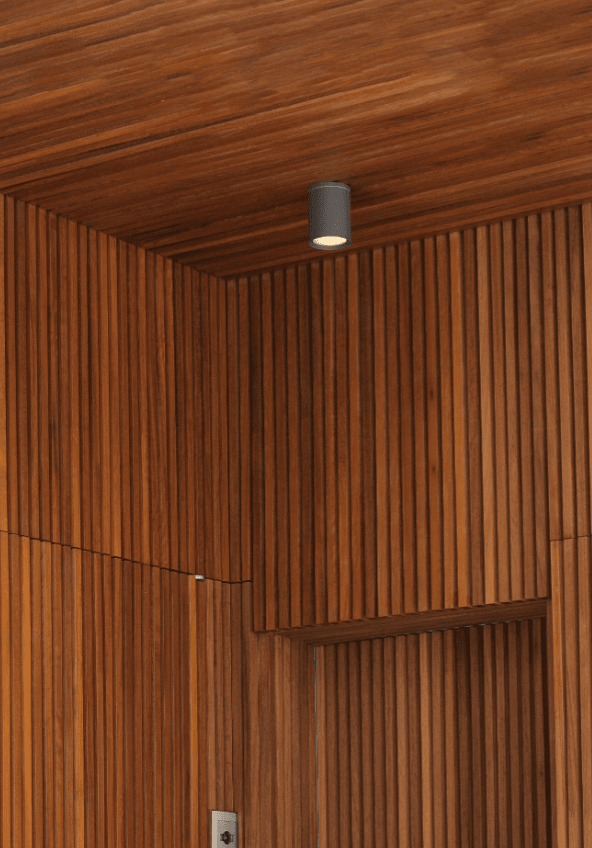 Tasa Gris De Faro Barcelona - Esta l&aacute;mpara de techo y pared para iluminaci&oacute;n exterior est&aacute; hecha de aluminio fundido duradero y cuenta con un difusor de vidrio transparente que proporciona una luz clara y enfocada.