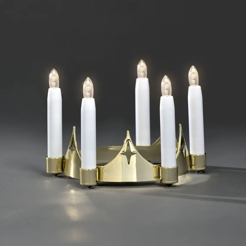 Corona De Santa Lucía Oro De Konstsmide - L&aacute;mpara de ara&ntilde;a tradicional Lucia realizada en pl&aacute;stico color dorado con 5 luces LED blancas que difunden una luz c&aacute;lida y atmosf&eacute;rica.