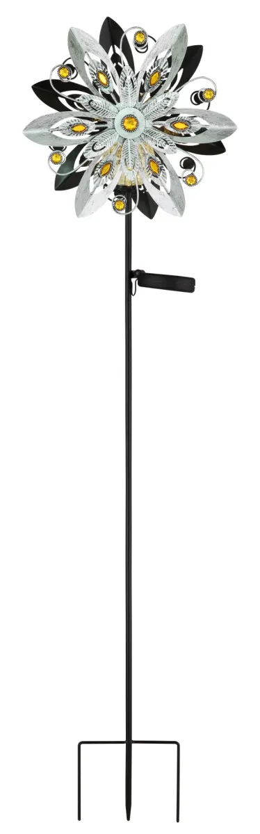 Wind Plata lámpara solar De Globo Lighting - De dekorativa bladen roterar med vinden och skapar en vacker r&ouml;relse, medan den inbyggda solcellsbelysningen lyser upp i m&ouml;rkret f&ouml;r en magisk effekt.