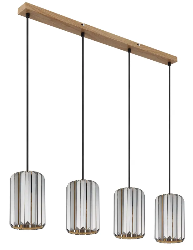 Run 88cm Color humo Lámpas de techo De Globo Lighting - Kombinationen av metall i tr&auml;utseende och de fyra sk&auml;rmarna med r&ouml;kf&auml;rgade K5-kristaller ger en harmonisk ljusspridning och en sofistikerad k&auml;nsla.