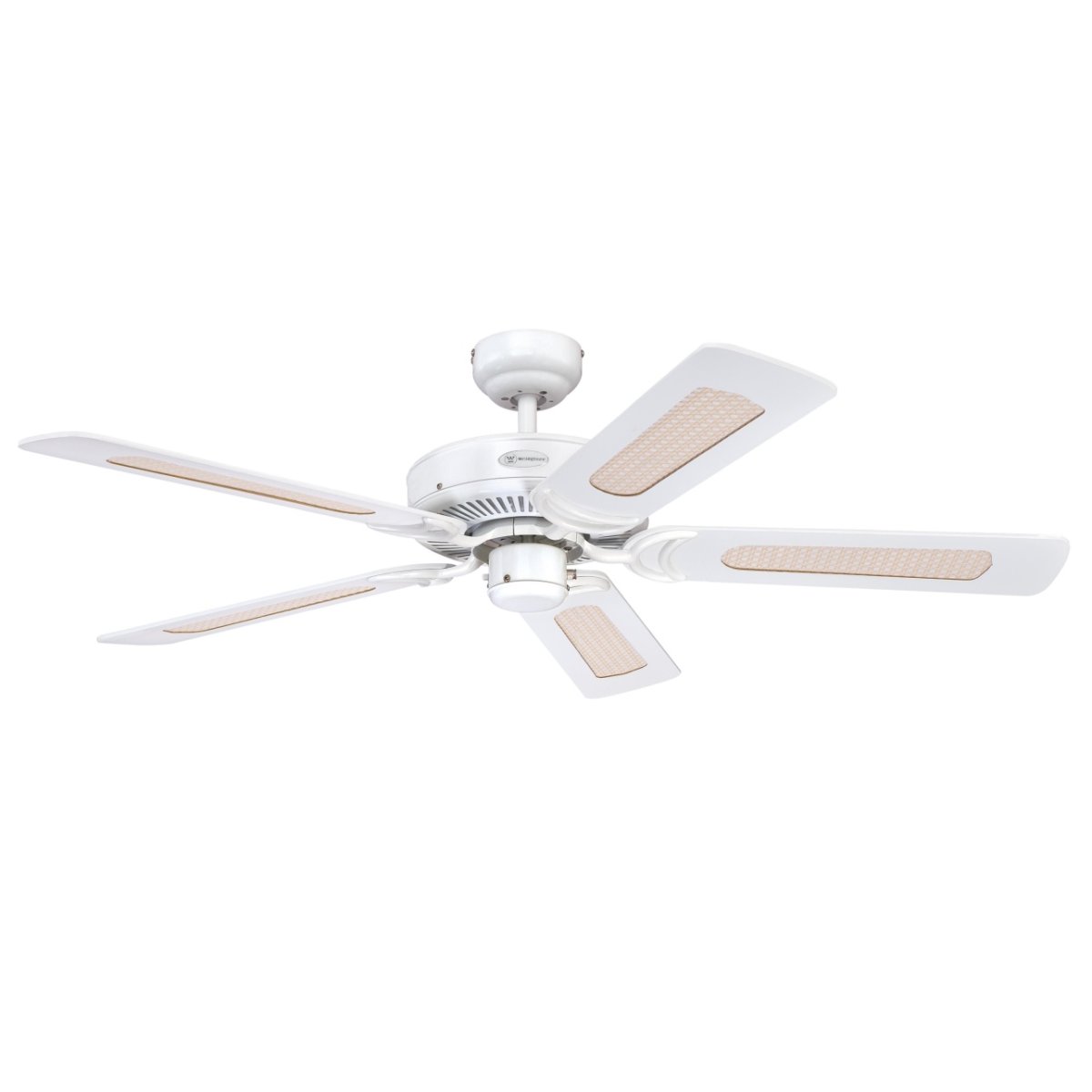 Monarch Ø122 Blanco De Westinghouse - El ventilador tiene tres niveles de velocidad controlados por un interruptor de tirador y se puede complementar con un control remoto o un interruptor de pared.
