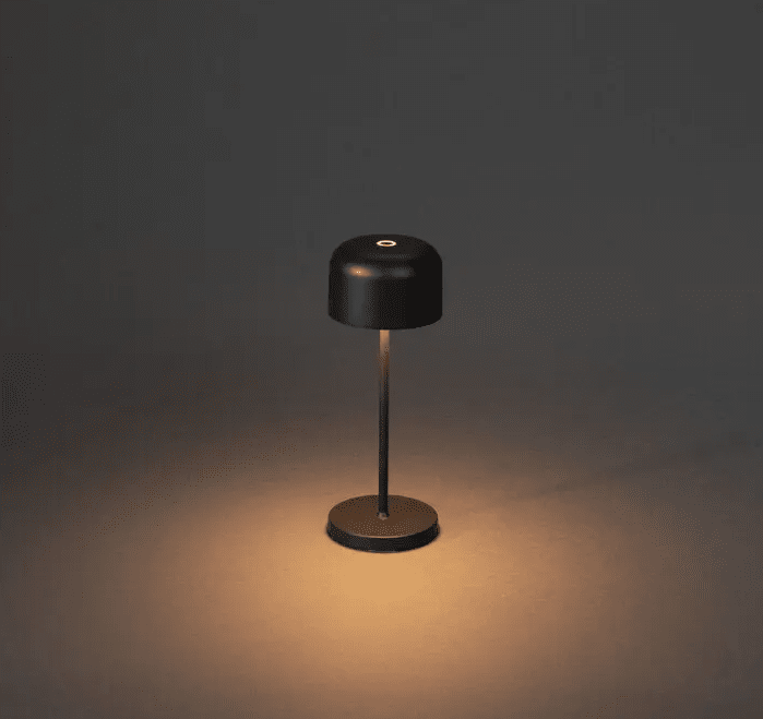 Lille 20cm Negro portátil De Konstsmide - La lámpara está equipada con un regulador táctil para que puedas ajustar el brillo y la temperatura del color desde luz amarilla cálida hasta luz blanca cálida.