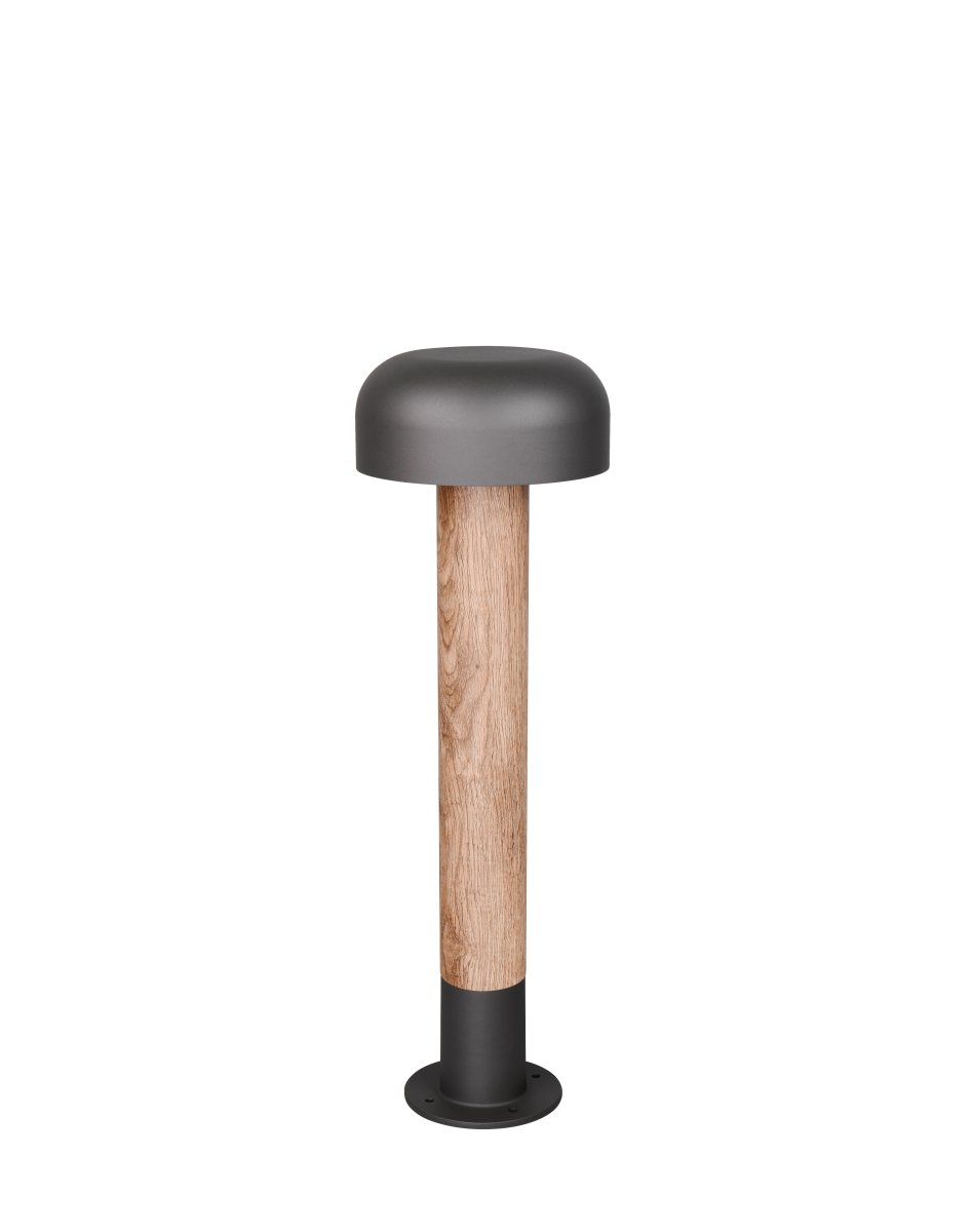Fraser 54cm Imitación madera balizas De Trio Lighting - El acabado gris oscuro y la parte inspirada en la madera le confieren un car&aacute;cter c&aacute;lido y elegante.