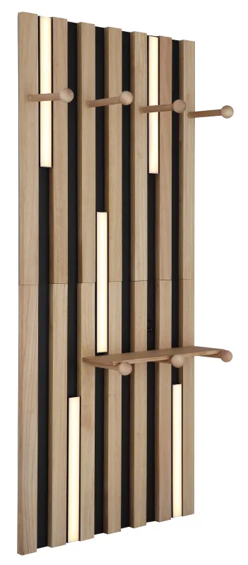 Duane 110cm Naturaleza lámpara de pared De Globo Lighting - Den rektangul&auml;ra formen i matt svart metall och brunt tr&auml; ger en elegant och tidl&ouml;s look, medan den vita plastsk&auml;rmen sprider ljuset j&auml;mnt och skapar en behaglig atmosf&auml;r.