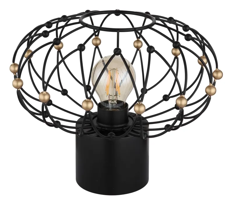 Greys 25cm Negro lámpara de mesa De Globo Lighting - Den runda metallsk&auml;rmen i mattsvart med dekorativa guldf&auml;rgade detaljer ger lampan ett sofistikerat uttryck och blir ett stilfullt inslag i hemmet.