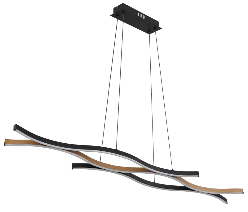 Geronimo 108cm Naturaleza Lámpas de techo De Globo Lighting - Den mattsvarta metall- och aluminiumstommen, kompletterad med tr&auml;liknande dekorationer och en opalf&auml;rgad plastsk&auml;rm, ger en stilren och harmonisk estetik.