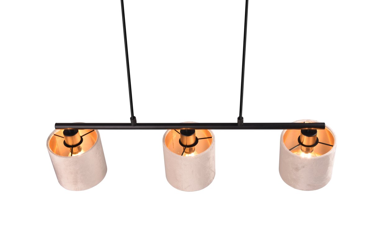 Julieta 66cm Beige Lámpas de techo De Trio Lighting - La acertada combinación de materiales —metal negro mate y terciopelo beige— armoniza con diversos estilos de decoración y realza su comedor.