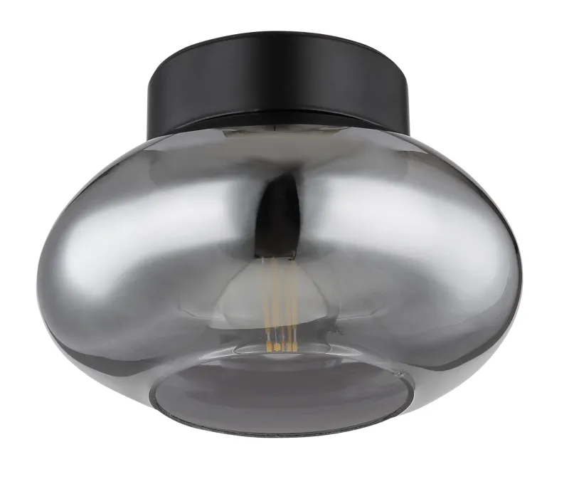 Shaun Ø18 Color humo plafón De Globo Lighting - Lampan &auml;r tillverkad av mattsvart metall och &auml;r smyckad med en oval sk&auml;rm i r&ouml;kf&auml;rgat glas.