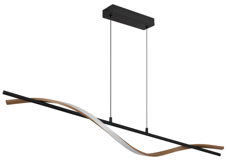 Watkins 115cm Negro Lámpas de techo De Globo Lighting - Den raka st&aring;ngen i mattsvart metall utstr&aring;lar enkel elegans, medan aluminium med m&ouml;rk tr&auml;look och den opalf&auml;rgade plastsk&auml;rmen skapar en harmonisk kontrast.