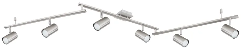 Robby 6 Níquel foco de techo De Globo Lighting - Den best&aring;r av tre metallst&auml;nger, var och en utrustad med tv&aring; vridbara GU10-socklar med metallfinish.