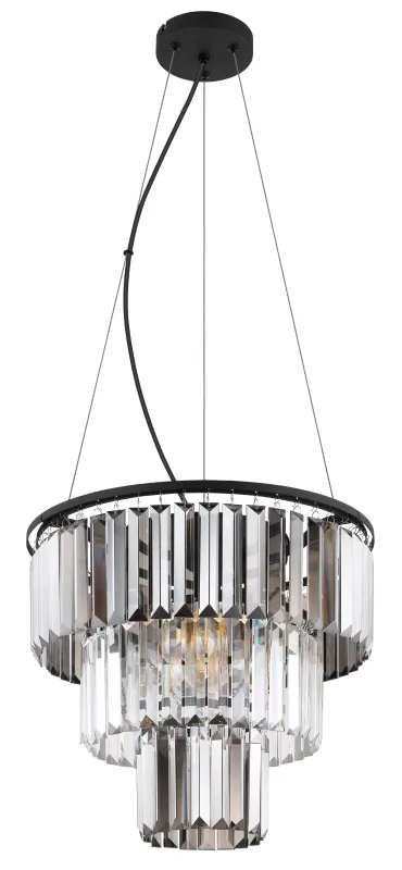 Naxis Ø40 Color humo Lámpas de techo De Globo Lighting - Naxis &auml;r en vacker takpendel tillverkad av mattsvart metall och &auml;r smyckad med kristaller i r&ouml;kf&auml;rgat och klart glas.