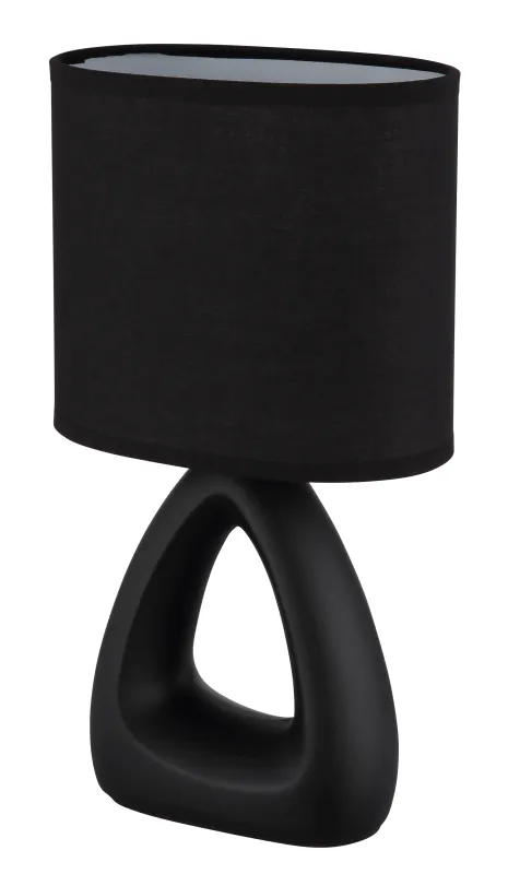 Triangle 30cm Negro lámpara de mesa De Globo Lighting - Den triangelformade basen med ett stilrent utskuret h&aring;l ger ett modernt intryck, medan den ovala textilsk&auml;rmen i svart f&auml;rg sprider ett behagligt och j&auml;mnt ljus.
