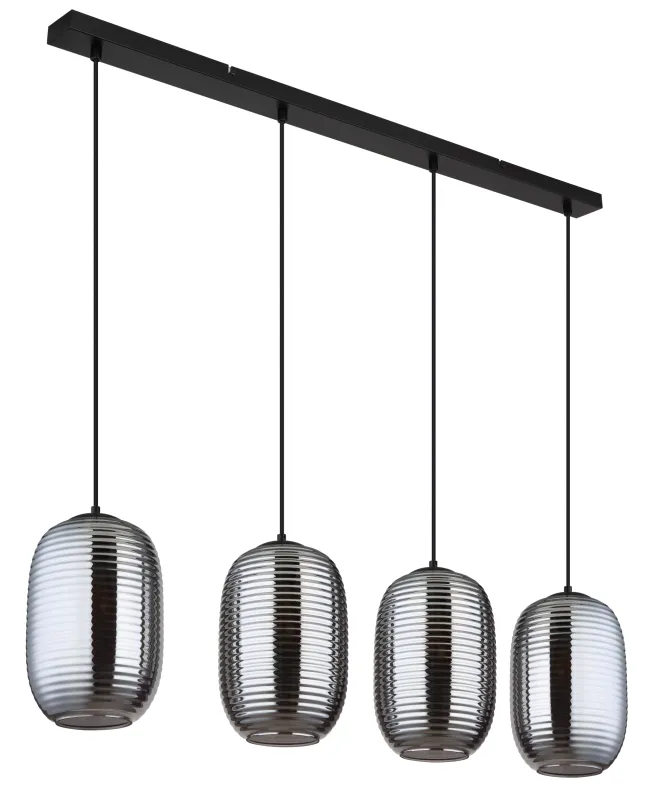Jefrey 110cm Color humo Lámpas de techo De Globo Lighting - Denna eleganta taklampa har en avl&aring;ng form och &auml;r utrustad med fyra rundade kupor i r&ouml;kf&auml;rgat glas.