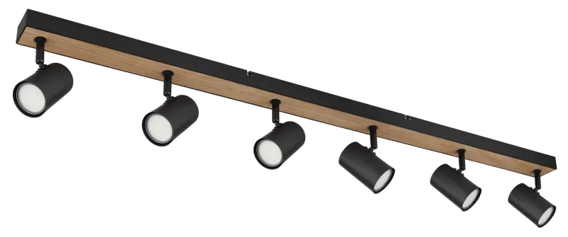 Robby 6 Naturaleza foco de techo De Globo Lighting - Robby &auml;r en&nbsp;stilren&nbsp;takspotlight som imponerar med sin eleganta design i mattsvart metall och MDF i tr&auml;-look.