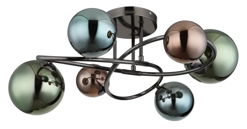 Riha Ø65 Multicolor plafón De Globo Lighting - De olika glaskulorna i brons, gr&ouml;nt och petrol ger lampan en dynamisk och lekfull karakt&auml;r samtidigt som de skapar en visuellt intressant ljusbild.