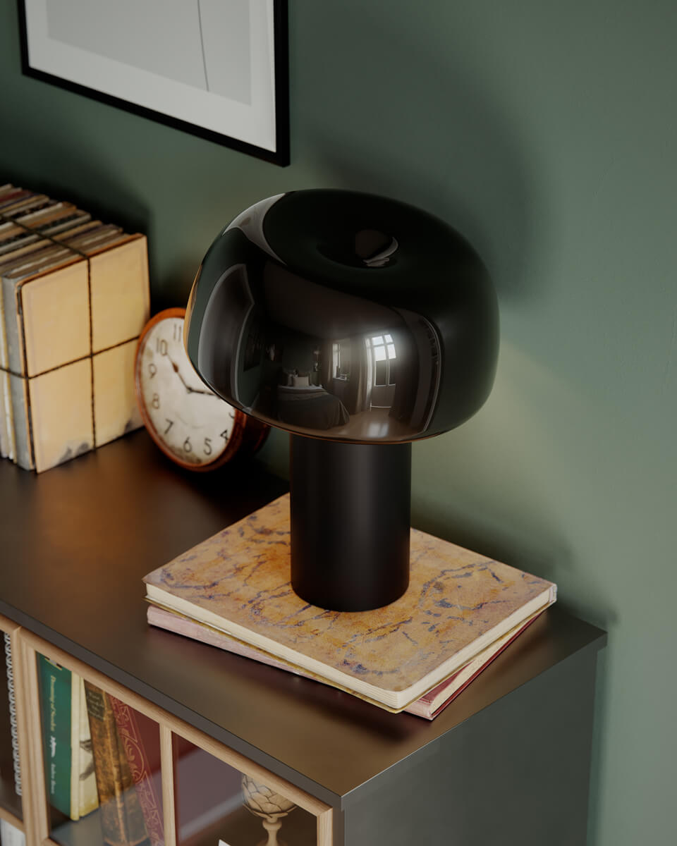 Lean on Me 40cm Negro De By Rydéns - La l&aacute;mpara est&aacute; hecha de metal, con la base de la l&aacute;mpara con un acabado mate y la pantalla con un acabado brillante, creando un hermoso contraste.