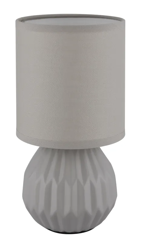 Sylas 23cm Gris lámpara de mesa De Globo Lighting - Den rundade keramiska basen i elegant gr&aring;tt och den matchande cylindriska textilsk&auml;rmen skapar en harmonisk och modern estetik.