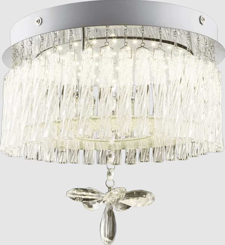 Mathilda Ø28 Cromo cristal De Globo Lighting - Su dise&ntilde;o redondo combina una base cromada con varillas de cristal colgantes y un gran cristal en forma de flor que se convierte en el punto focal de la estancia.