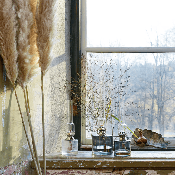 Frosted kerosene lamp small Transparente De Strömshaga - Quemador de color plata y tubo quemador de vidrio transparente.