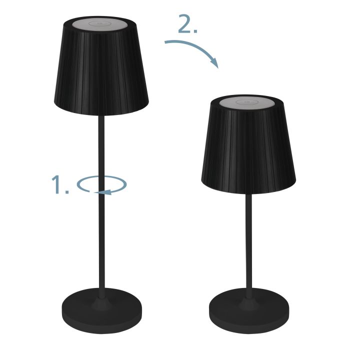 Cabozo 37cm Negro portátil De Eglo - La lámpara dispone de un regulador táctil para controlar fácilmente la luz y está protegida contra salpicaduras de agua con clase de protección IP44.