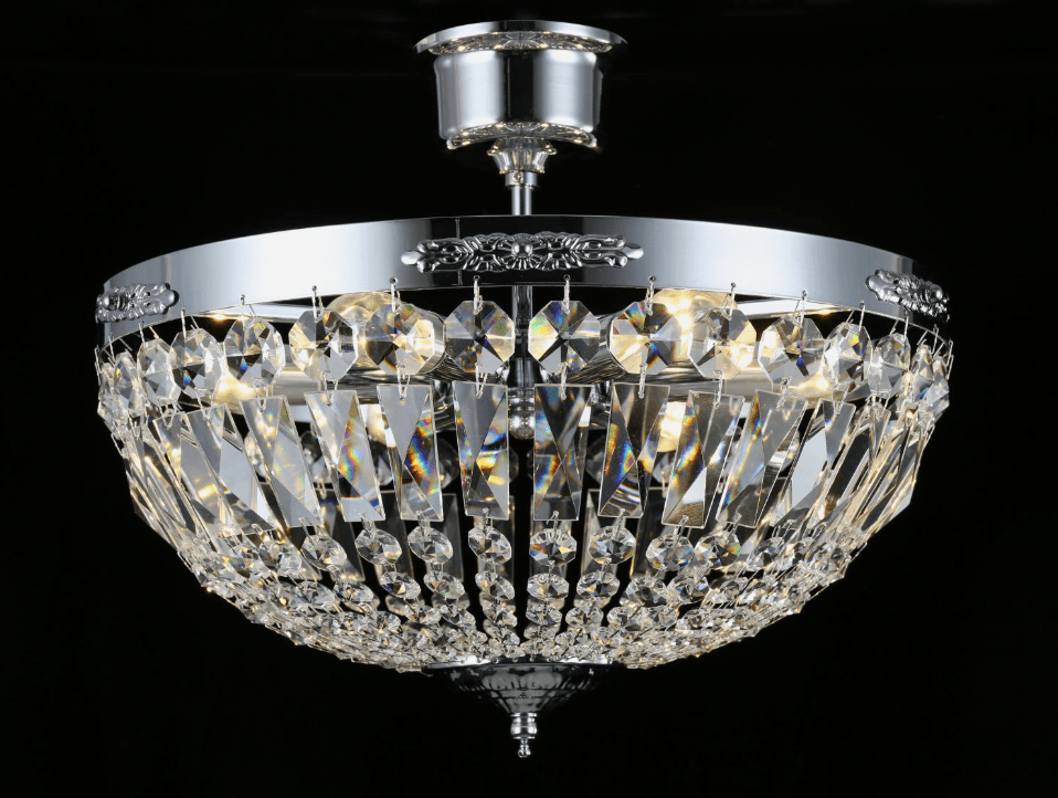 Rhea Ø40 Plata cristal De Norrsken Design - La lámpara de techo Rhea en cromo es una solución de iluminación elegante y sofisticada que combina acabados modernos con lujosos prismas de cristal K9 de clase 1 cortados a mano.