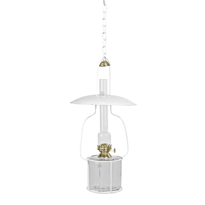 Hanging lantern stand for kerosenelamp 'Straight Big' Blanco De Strömshaga - Soporte para l&aacute;mpara de queroseno realizado en metal lacado en blanco con peque&ntilde;a pantalla y detalles en lat&oacute;n.