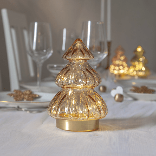 Abete Beige De Star Trading - Elegante decoraci&oacute;n de mesa en forma de &aacute;rbol de Navidad hecha de cristal transparente de color beige.