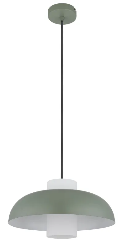 Lowe Ø38 Verde Lámpas de techo De Globo Lighting - Den runda sk&auml;rmen i matt gr&ouml;nf&auml;rgad metall ger ett elegant och tidl&ouml;st uttryck, medan den cylinderformade sk&auml;rmen i opalglas sprider ett mjukt och behagligt ljus.