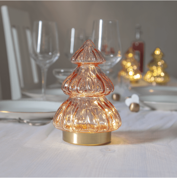Abete Rosa De Star Trading - Elegante decoraci&oacute;n de mesa en forma de &aacute;rbol de Navidad hecha de vidrio rosa transparente.