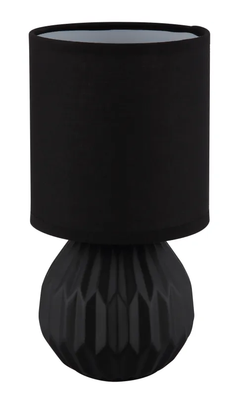 Sylas 23cm Negro lámpara de mesa De Globo Lighting - Den rundade keramiska basen i elegant svart och den matchande cylindriska textilsk&auml;rmen skapar en harmonisk och modern estetik.