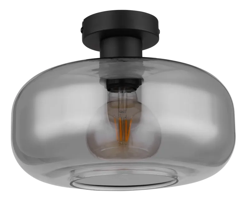 Giuseppe Ø28 Color humo plafón De Globo Lighting - Lampan &auml;r tillverkad av mattsvart metall och &auml;r smyckad med en vackert formad glaskupa i r&ouml;kf&auml;rgat glas.