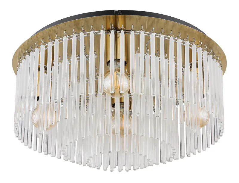 Gorley Ø50 Oro plafón De Globo Lighting - Dess design imponerar med en stilfull kombination av guldf&auml;rgad metall och dekorativa stavar i opalglas.