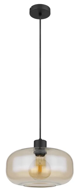 Giuseppe Ø28 Ámbar Lámpas de techo De Globo Lighting - Lampan &auml;r tillverkad av svart metall och har en vackert formad b&auml;rnstensf&auml;rgad glassk&auml;rm.