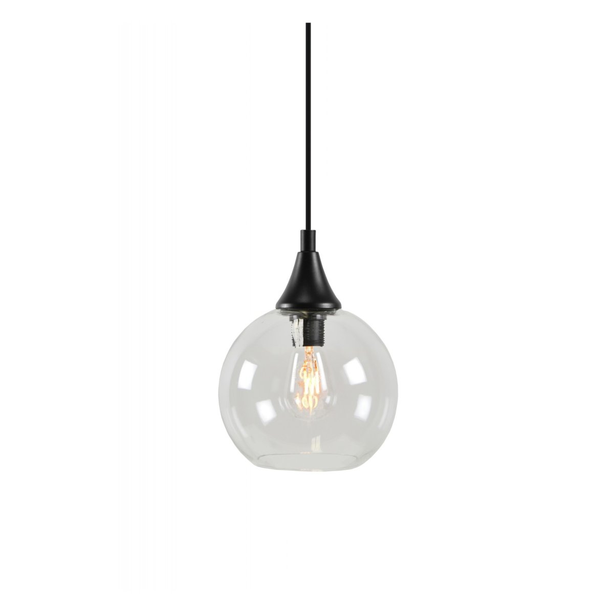 Bowl Ø15 Transparente lámpara de ventana De Globen Lighting - Peque&ntilde;a y elegante l&aacute;mpara colgante de cristal con detalles met&aacute;licos negros.