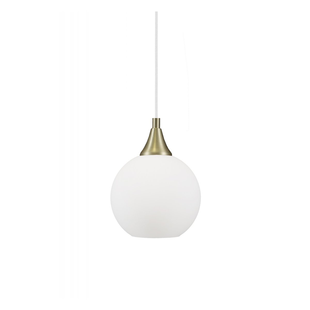 Bowl Ø15 Blanco lámpara de ventana De Globen Lighting - Peque&ntilde;a y elegante l&aacute;mpara colgante de cristal con detalles de lat&oacute;n cepillado.