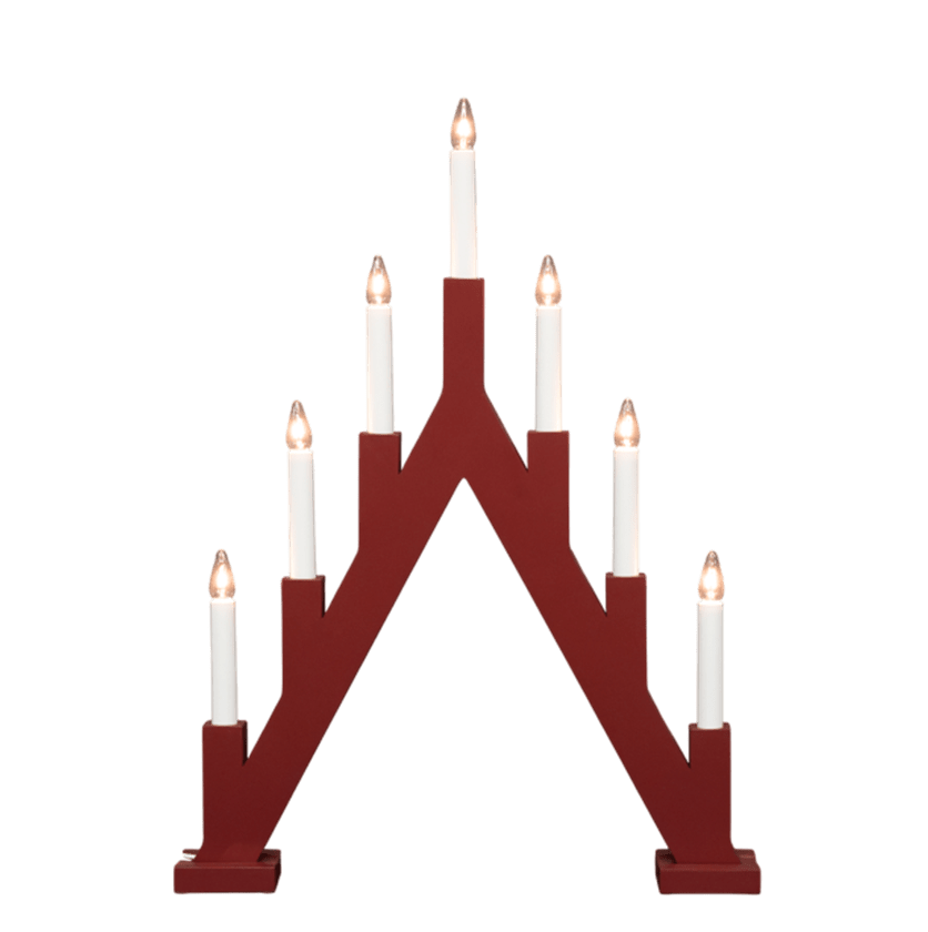 Ellen ROJO De Pixie Design - Las siete velas est&aacute;n dispuestas a diferentes alturas, proyectando un brillo c&aacute;lido y acogedor en toda la habitaci&oacute;n.