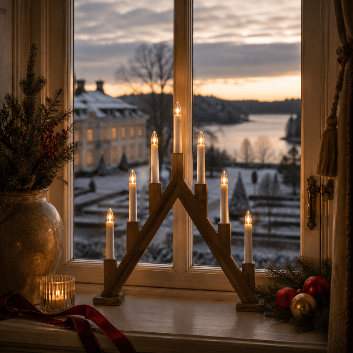 Ellen mancha marrón De Pixie Design - Su forma c&oacute;nica y sus siete velas de diferentes alturas crean una silueta tradicional que encaja a la perfecci&oacute;n con la temporada de Adviento y Navidad.