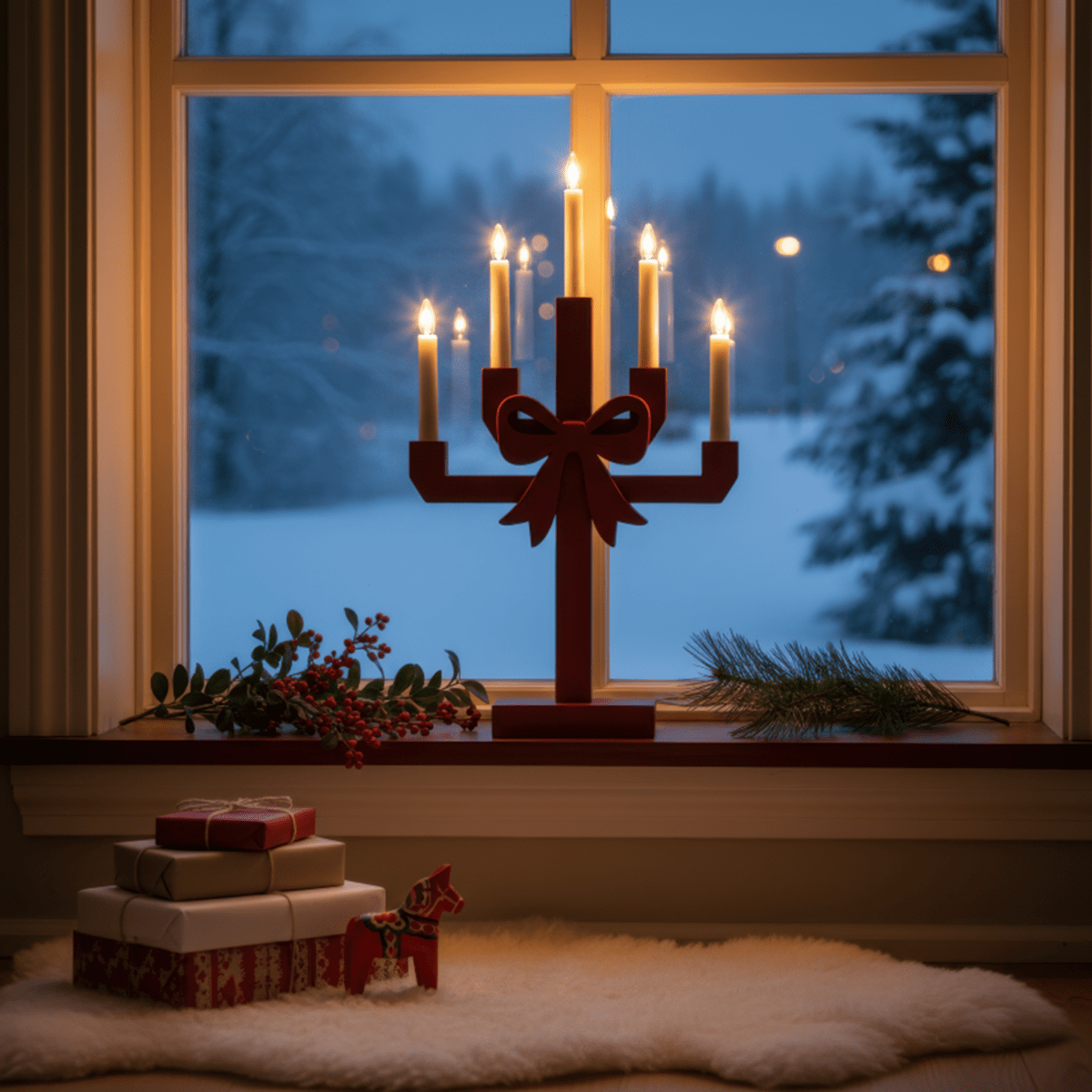 Kerstin ROJO De Pixie Design - Kerstin es un candelabro decorativo de madera en color marr&oacute;n oscuro, adornado con un gran lazo que le da un aspecto encantador y divertido.