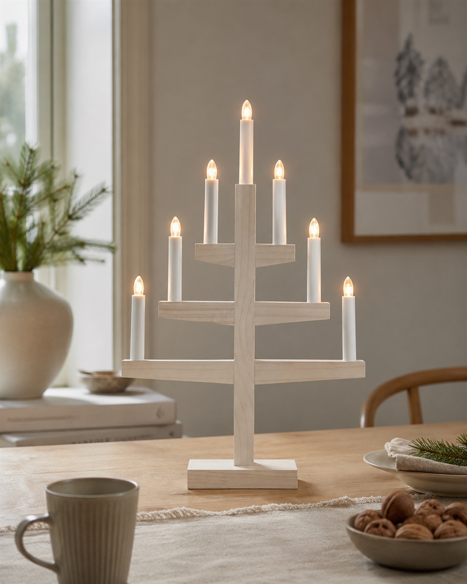 Trapp Mancha blanca De Star Trading - Trapp es un elegante portavelas de madera para Adviento con un acabado en blanco que realza la veta natural de la madera.