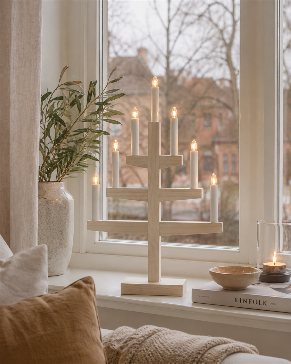 Trapp Mancha blanca De Star Trading - Trapp es un elegante portavelas de madera para Adviento con un acabado en blanco que realza la veta natural de la madera.