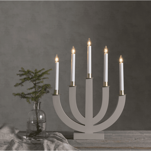 Eli Beige De Star Trading - Hermoso candelabro de madera con cinco velas y decoraci&oacute;n ba&ntilde;ada en oro, es f&aacute;cil de montar y crea un maravilloso ambiente navide&ntilde;o tanto en la ventana como en la habitaci&oacute;n.