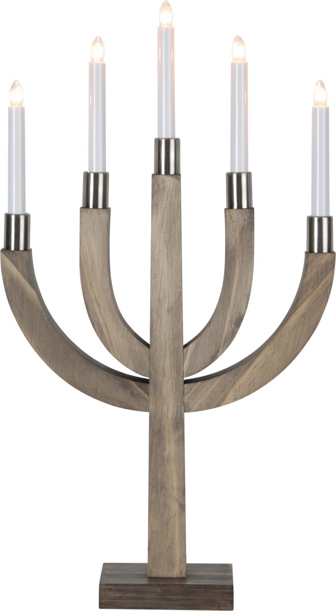 Elias Marrón De Star Trading - Candelabro de madera marr&oacute;n con base de metal cepillado en las luces.