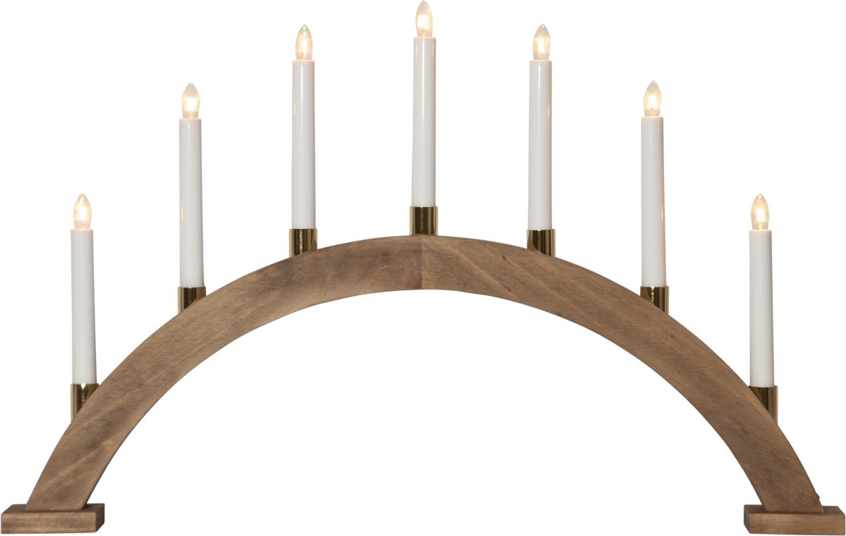 Gillian Marrón De Star Trading - Candelero de madera abovedado, te&ntilde;ido de marr&oacute;n, con candelabros ba&ntilde;ados en lat&oacute;n.