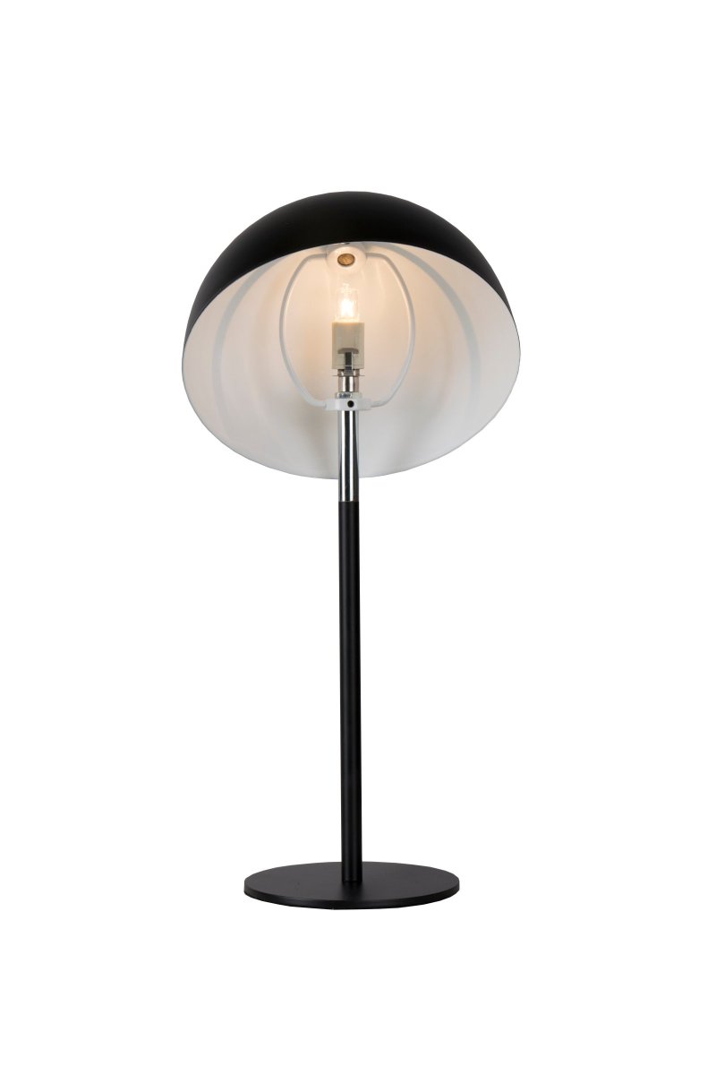 Icon 36cm Negro lámpara de mesa De Globen Lighting - Lámpara de sobremesa con pantalla y base de metal lacado en negro mate con detalles cromados.